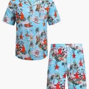 Men's Light Blue Tropical Print Pajama Set